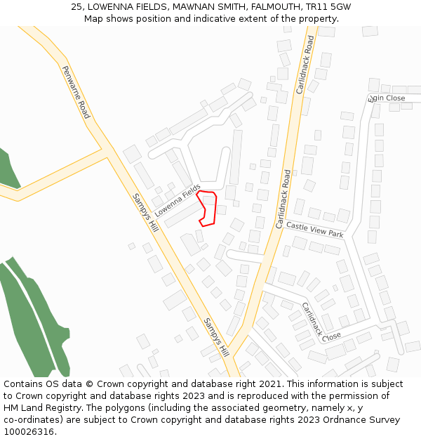 25, LOWENNA FIELDS, MAWNAN SMITH, FALMOUTH, TR11 5GW: Location map and indicative extent of plot