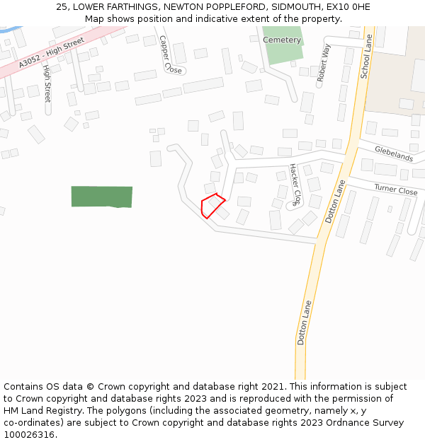 25, LOWER FARTHINGS, NEWTON POPPLEFORD, SIDMOUTH, EX10 0HE: Location map and indicative extent of plot