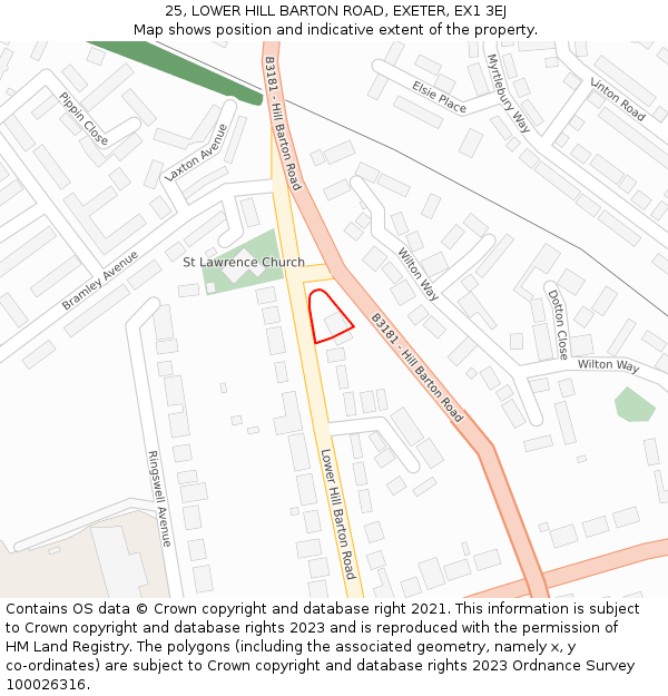 25, LOWER HILL BARTON ROAD, EXETER, EX1 3EJ: Location map and indicative extent of plot