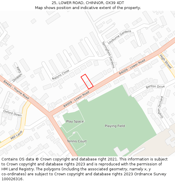 25, LOWER ROAD, CHINNOR, OX39 4DT: Location map and indicative extent of plot