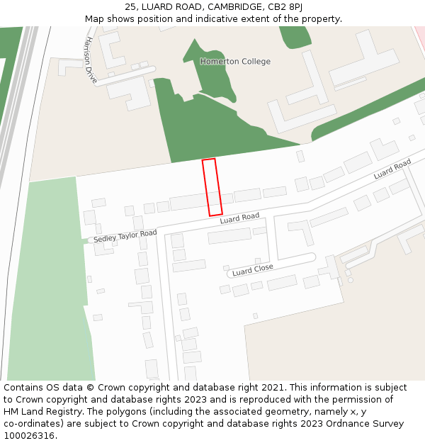 25, LUARD ROAD, CAMBRIDGE, CB2 8PJ: Location map and indicative extent of plot
