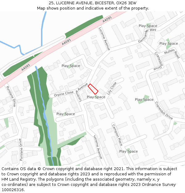 25, LUCERNE AVENUE, BICESTER, OX26 3EW: Location map and indicative extent of plot