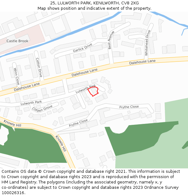 25, LULWORTH PARK, KENILWORTH, CV8 2XG: Location map and indicative extent of plot