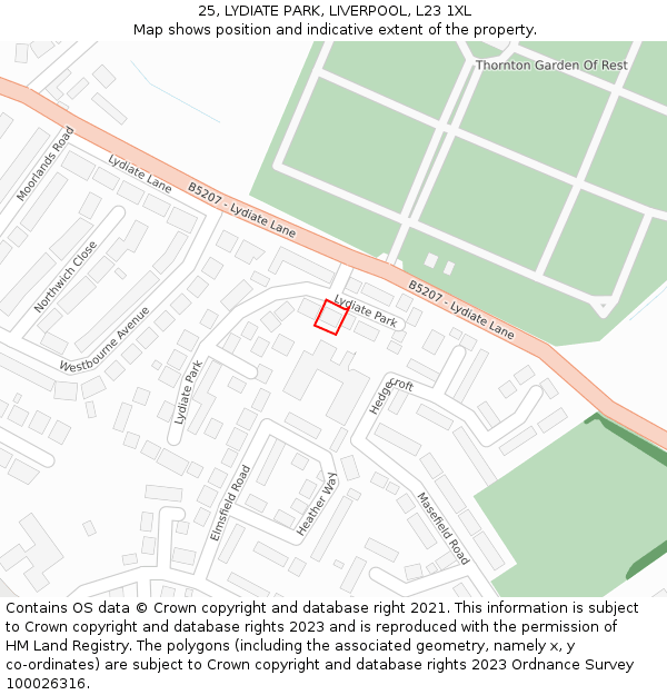 25, LYDIATE PARK, LIVERPOOL, L23 1XL: Location map and indicative extent of plot
