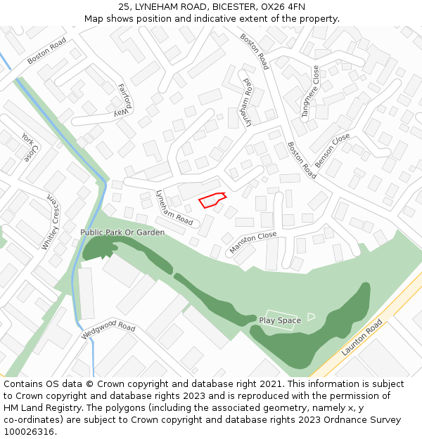 25, LYNEHAM ROAD, BICESTER, OX26 4FN: Location map and indicative extent of plot