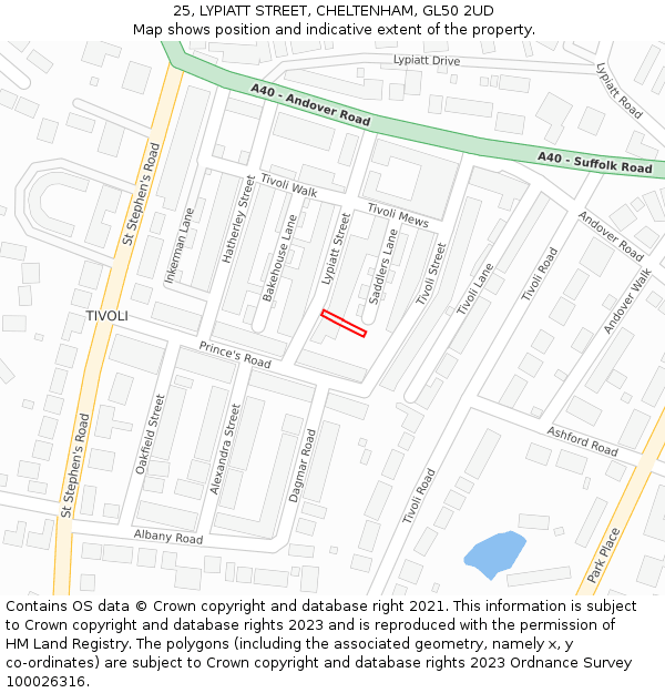 25, LYPIATT STREET, CHELTENHAM, GL50 2UD: Location map and indicative extent of plot
