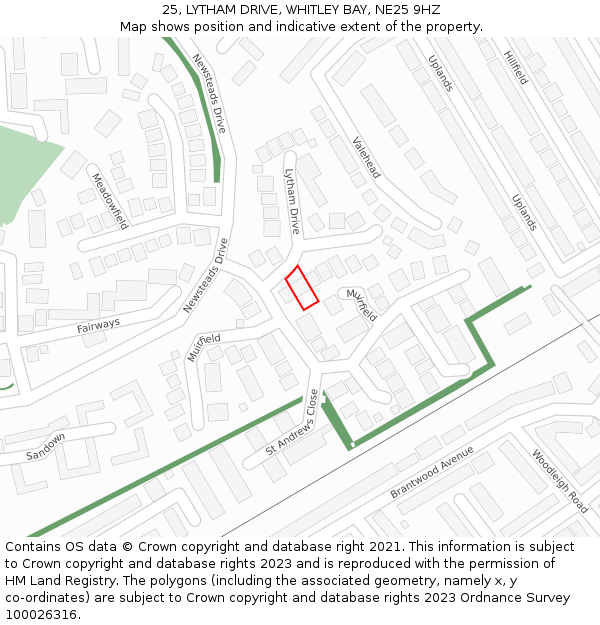 25, LYTHAM DRIVE, WHITLEY BAY, NE25 9HZ: Location map and indicative extent of plot