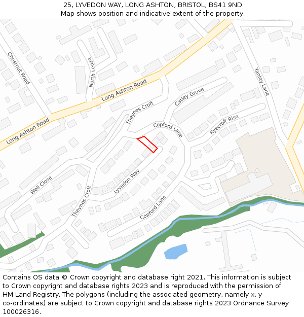 25, LYVEDON WAY, LONG ASHTON, BRISTOL, BS41 9ND: Location map and indicative extent of plot