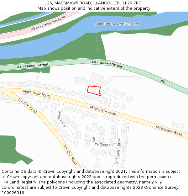 25, MAESMAWR ROAD, LLANGOLLEN, LL20 7PG: Location map and indicative extent of plot