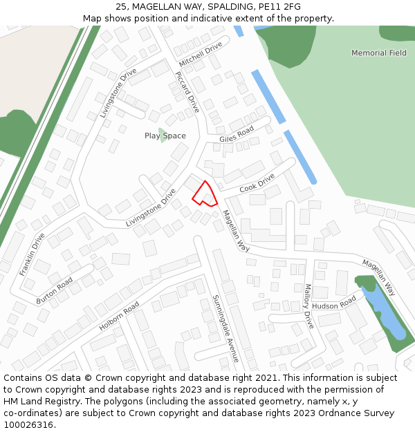 25, MAGELLAN WAY, SPALDING, PE11 2FG: Location map and indicative extent of plot