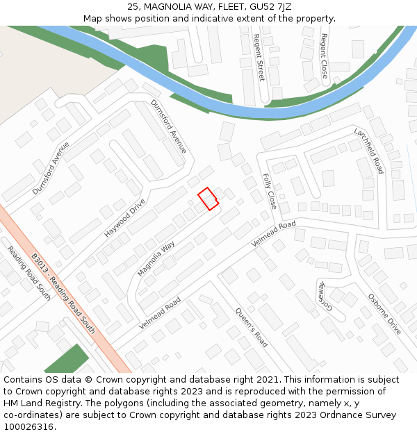 25, MAGNOLIA WAY, FLEET, GU52 7JZ: Location map and indicative extent of plot