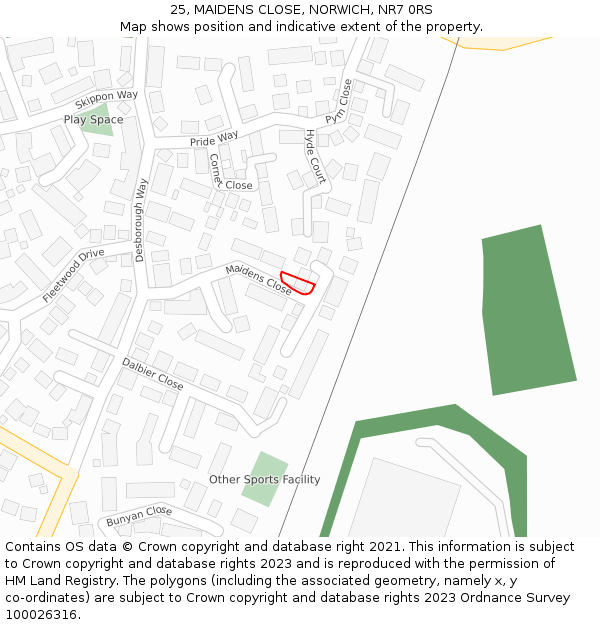 25, MAIDENS CLOSE, NORWICH, NR7 0RS: Location map and indicative extent of plot