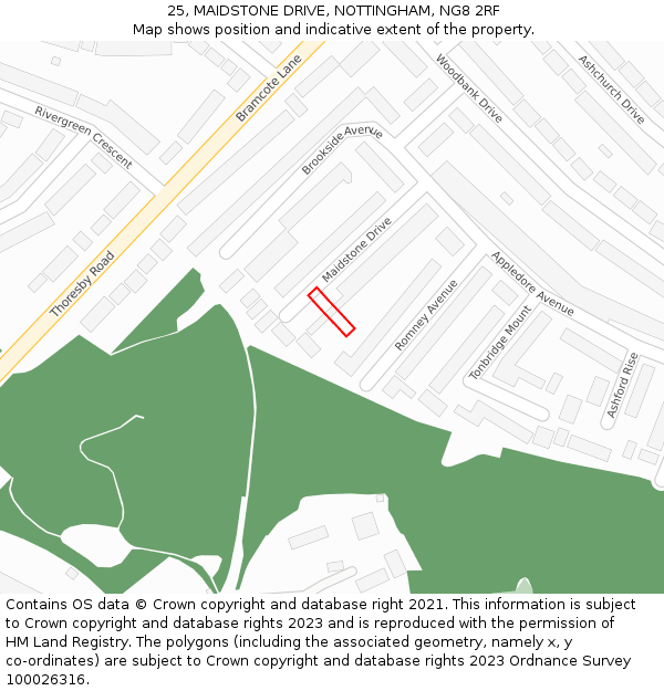 25, MAIDSTONE DRIVE, NOTTINGHAM, NG8 2RF: Location map and indicative extent of plot