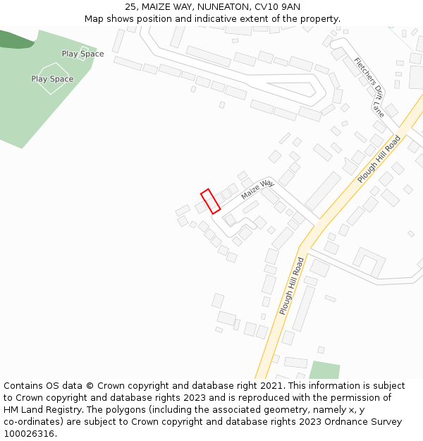 25, MAIZE WAY, NUNEATON, CV10 9AN: Location map and indicative extent of plot