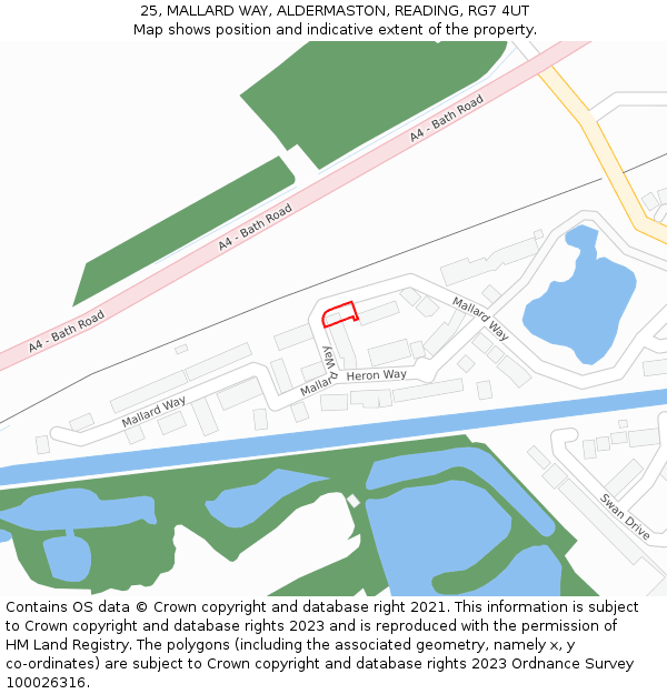 25, MALLARD WAY, ALDERMASTON, READING, RG7 4UT: Location map and indicative extent of plot