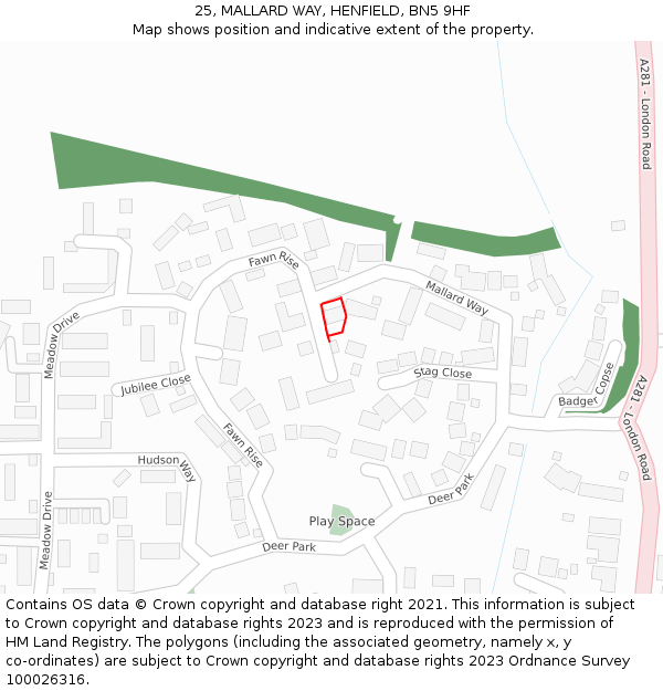 25, MALLARD WAY, HENFIELD, BN5 9HF: Location map and indicative extent of plot