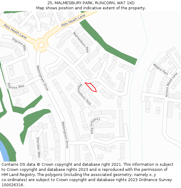 25, MALMESBURY PARK, RUNCORN, WA7 1XD: Location map and indicative extent of plot