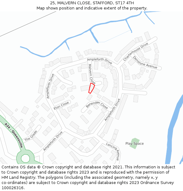 25, MALVERN CLOSE, STAFFORD, ST17 4TH: Location map and indicative extent of plot