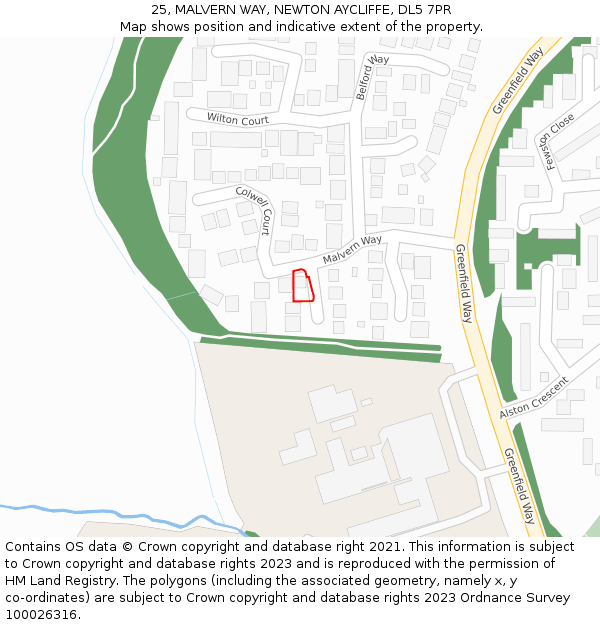 25, MALVERN WAY, NEWTON AYCLIFFE, DL5 7PR: Location map and indicative extent of plot