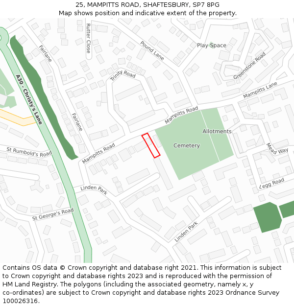 25, MAMPITTS ROAD, SHAFTESBURY, SP7 8PG: Location map and indicative extent of plot