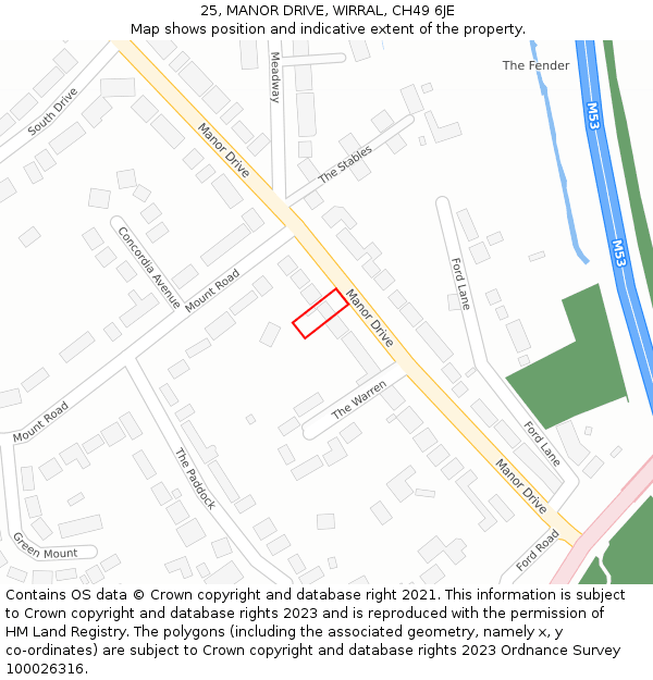 25, MANOR DRIVE, WIRRAL, CH49 6JE: Location map and indicative extent of plot