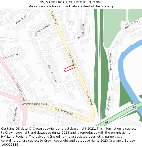 25, MANOR ROAD, GUILDFORD, GU2 9NE: Location map and indicative extent of plot