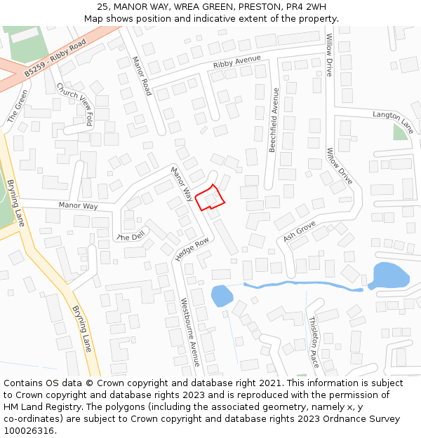 25, MANOR WAY, WREA GREEN, PRESTON, PR4 2WH: Location map and indicative extent of plot