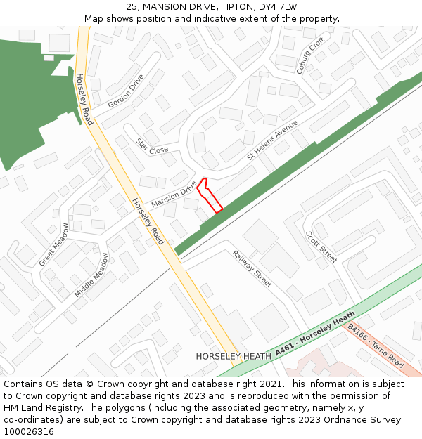 25, MANSION DRIVE, TIPTON, DY4 7LW: Location map and indicative extent of plot