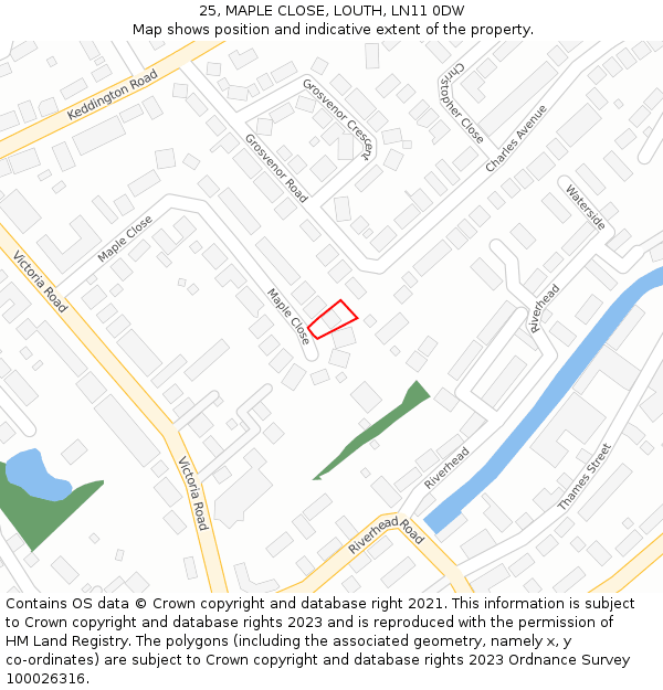 25, MAPLE CLOSE, LOUTH, LN11 0DW: Location map and indicative extent of plot