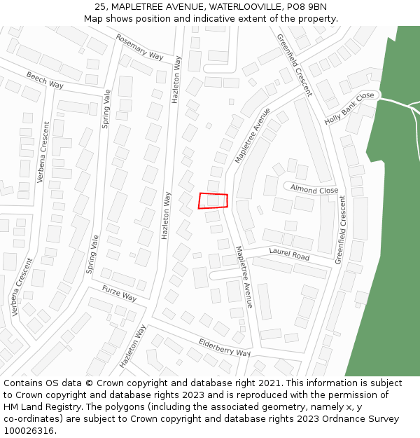 25, MAPLETREE AVENUE, WATERLOOVILLE, PO8 9BN: Location map and indicative extent of plot