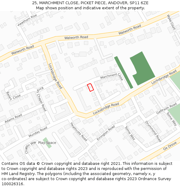 25, MARCHMENT CLOSE, PICKET PIECE, ANDOVER, SP11 6ZE: Location map and indicative extent of plot