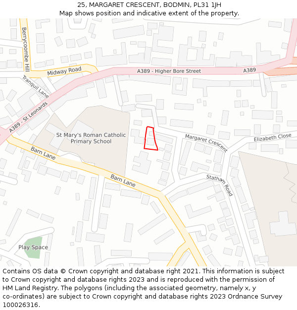 25, MARGARET CRESCENT, BODMIN, PL31 1JH: Location map and indicative extent of plot