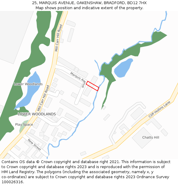 25, MARQUIS AVENUE, OAKENSHAW, BRADFORD, BD12 7HX: Location map and indicative extent of plot