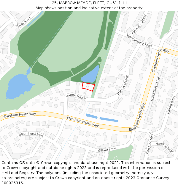 25, MARROW MEADE, FLEET, GU51 1HH: Location map and indicative extent of plot