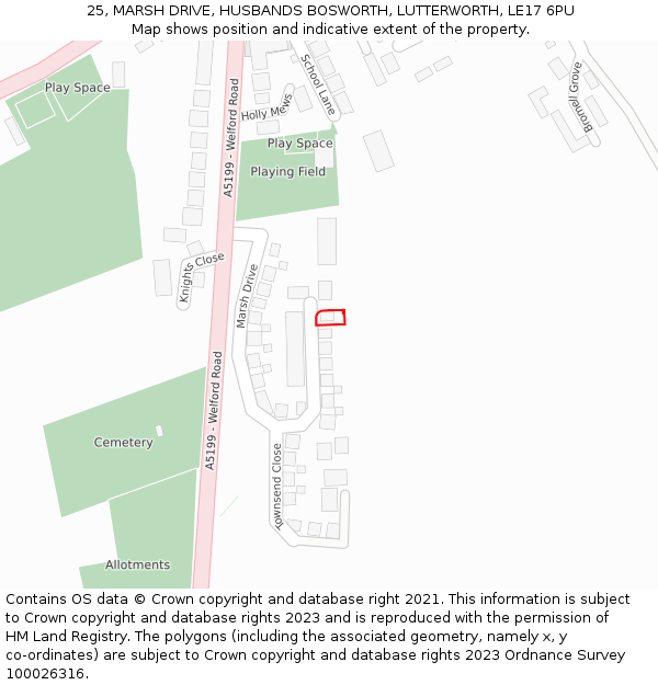 25, MARSH DRIVE, HUSBANDS BOSWORTH, LUTTERWORTH, LE17 6PU: Location map and indicative extent of plot