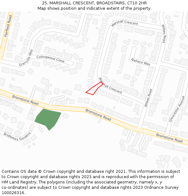 25, MARSHALL CRESCENT, BROADSTAIRS, CT10 2HR: Location map and indicative extent of plot