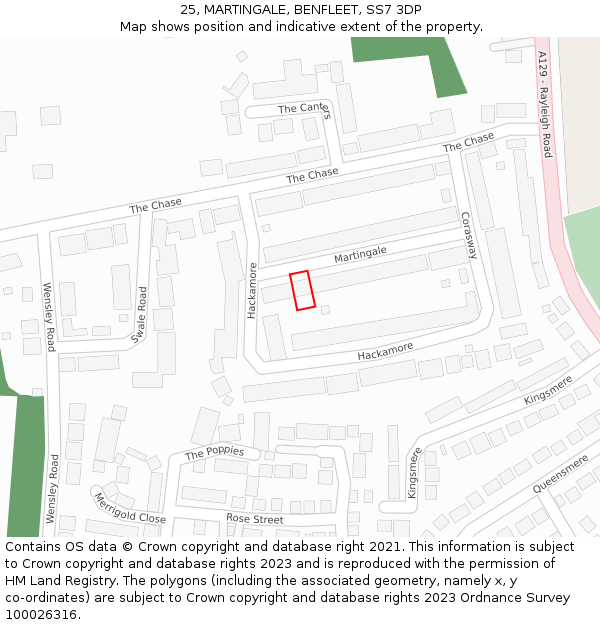 25, MARTINGALE, BENFLEET, SS7 3DP: Location map and indicative extent of plot