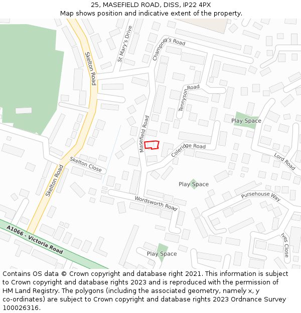 25, MASEFIELD ROAD, DISS, IP22 4PX: Location map and indicative extent of plot