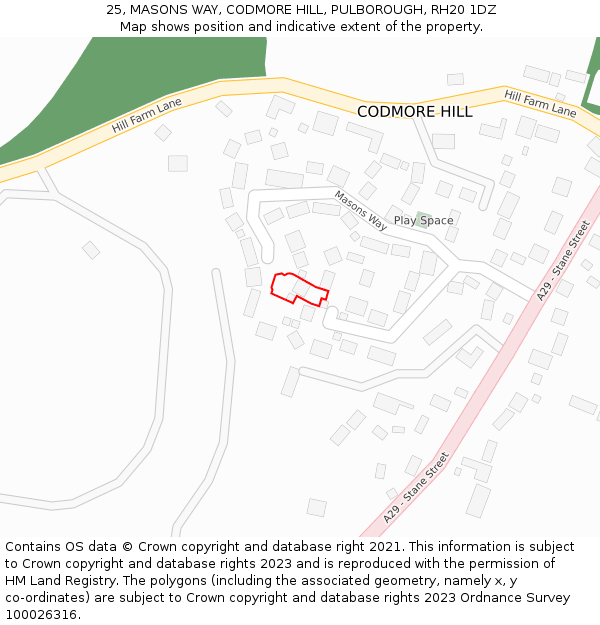 25, MASONS WAY, CODMORE HILL, PULBOROUGH, RH20 1DZ: Location map and indicative extent of plot