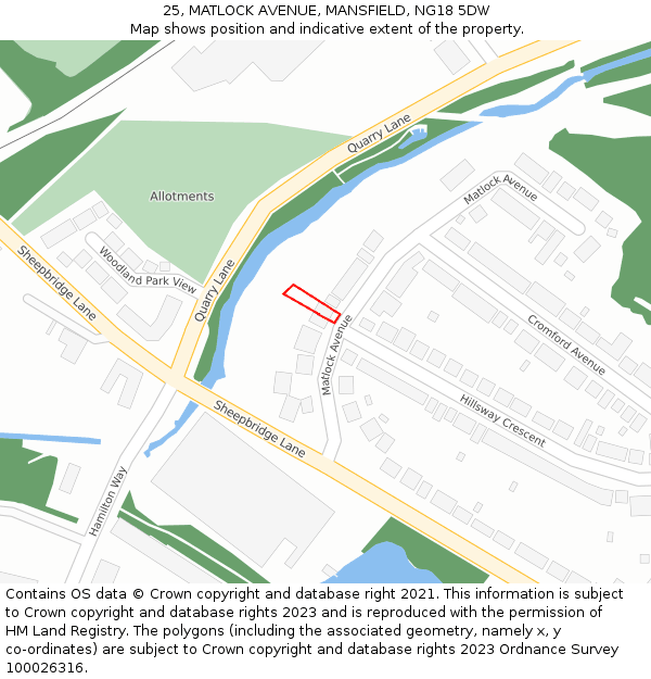 25, MATLOCK AVENUE, MANSFIELD, NG18 5DW: Location map and indicative extent of plot