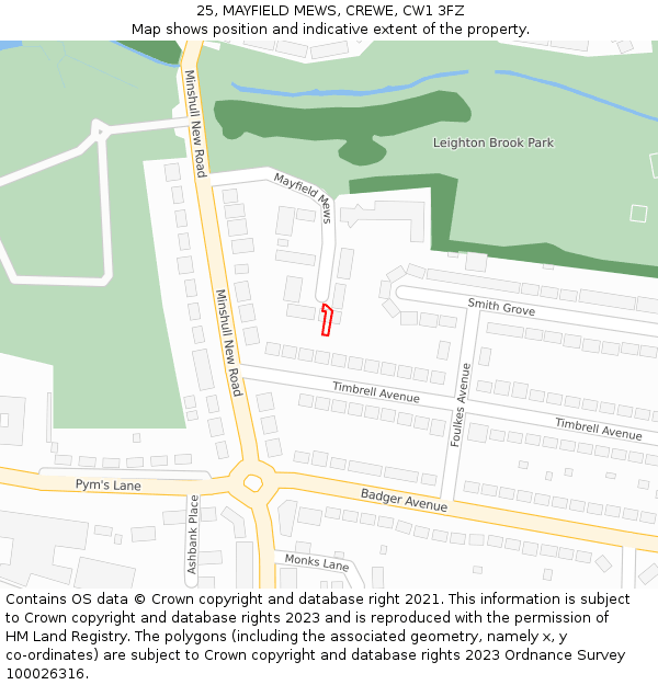 25, MAYFIELD MEWS, CREWE, CW1 3FZ: Location map and indicative extent of plot