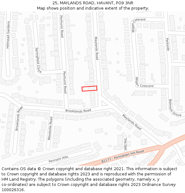 25, MAYLANDS ROAD, HAVANT, PO9 3NR: Location map and indicative extent of plot