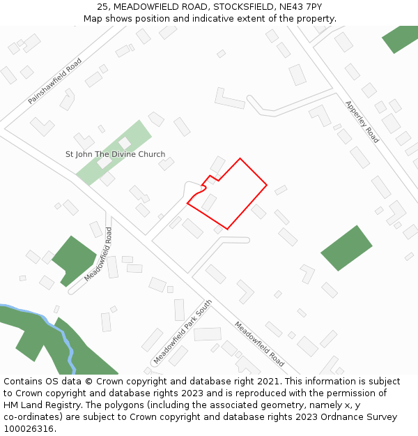 25, MEADOWFIELD ROAD, STOCKSFIELD, NE43 7PY: Location map and indicative extent of plot