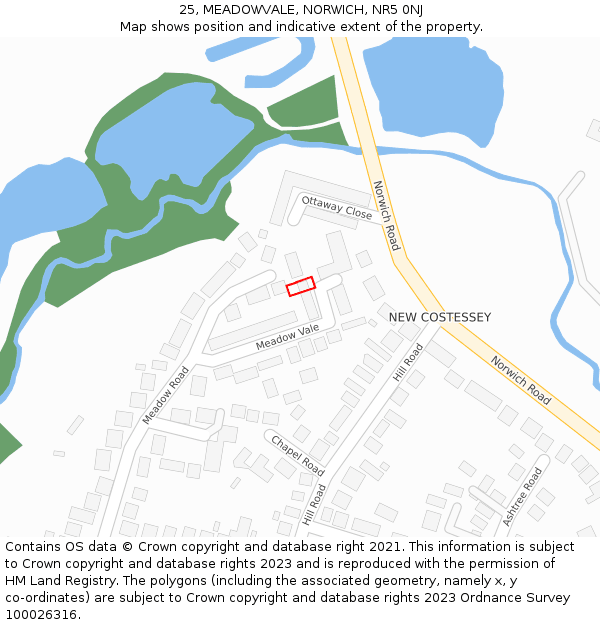 25, MEADOWVALE, NORWICH, NR5 0NJ: Location map and indicative extent of plot