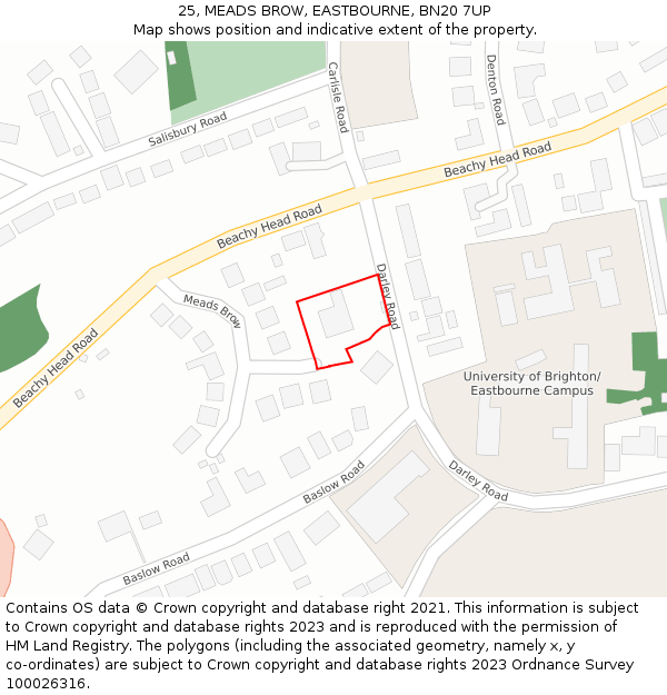 25, MEADS BROW, EASTBOURNE, BN20 7UP: Location map and indicative extent of plot