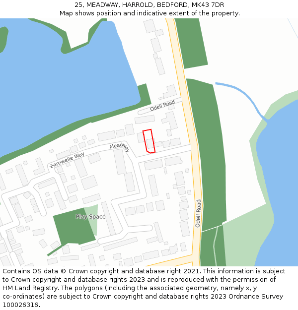 25, MEADWAY, HARROLD, BEDFORD, MK43 7DR: Location map and indicative extent of plot