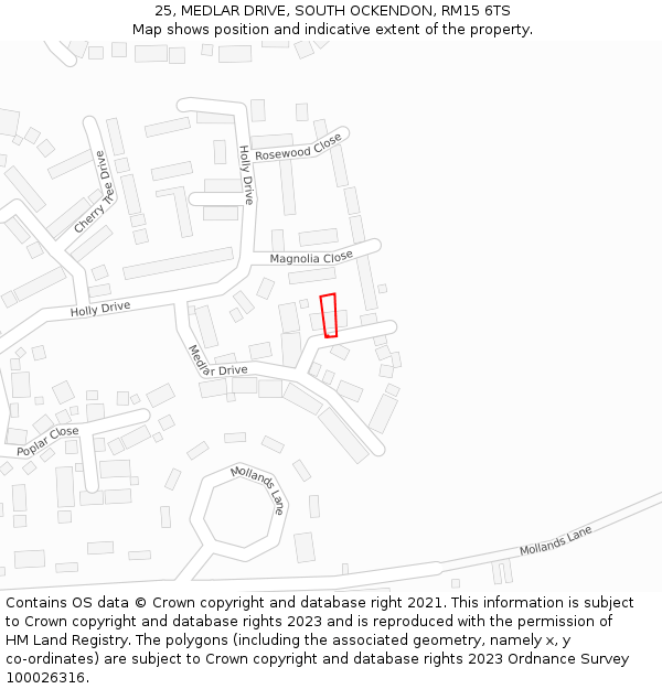 25, MEDLAR DRIVE, SOUTH OCKENDON, RM15 6TS: Location map and indicative extent of plot