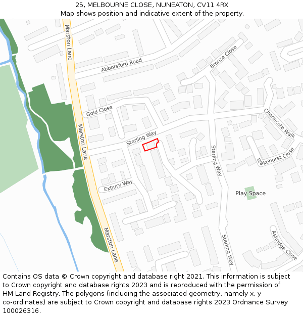 25, MELBOURNE CLOSE, NUNEATON, CV11 4RX: Location map and indicative extent of plot