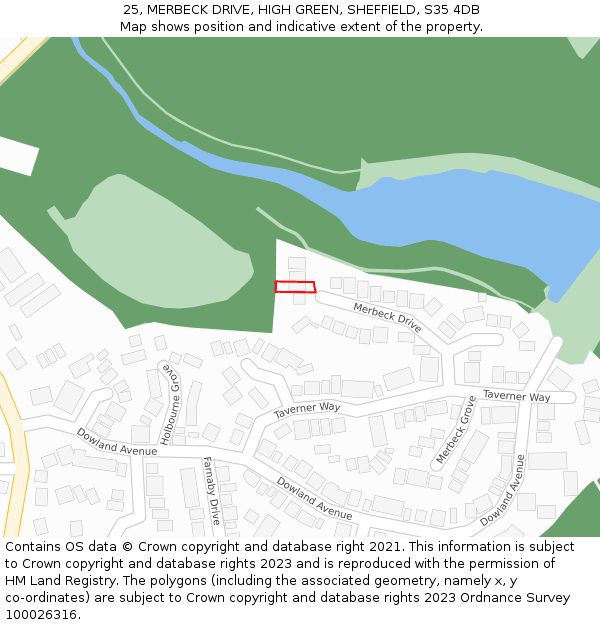 25, MERBECK DRIVE, HIGH GREEN, SHEFFIELD, S35 4DB: Location map and indicative extent of plot