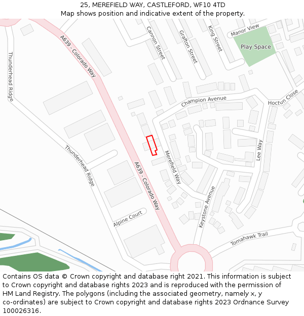 25, MEREFIELD WAY, CASTLEFORD, WF10 4TD: Location map and indicative extent of plot